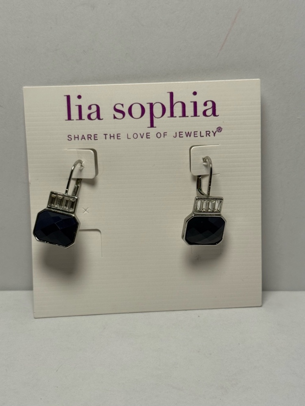 Lia Sophia Silver Tone Blue Faceted Drop Earrings New